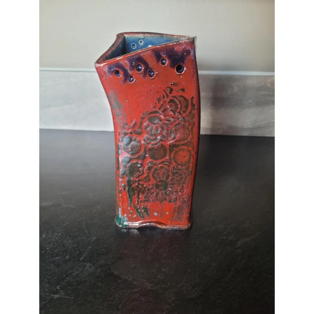 Gothic Romantic JOSIE Signed Studio Pottery Vase  Ceramic Art Vase Artisan Decor